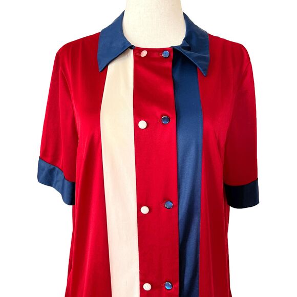 VTG 1960s Mod Color Block Dress – Red, White & Blue Button-Up Shift Pockets - Picture 2 of 10